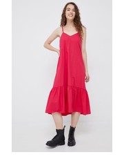 Sukienka sukienka bawełniana kolor różowy midi rozkloszowana - Answear.com Sisley