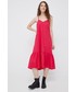 Sukienka Sisley sukienka bawełniana kolor różowy midi rozkloszowana