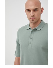 T-shirt - koszulka męska polo bawełniane kolor zielony gładki - Answear.com Sisley