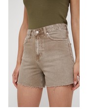Spodnie szorty jeansowe damskie kolor beżowy gładkie high waist - Answear.com Dr. Denim