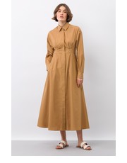 Sukienka sukienka bawełniana kolor beżowy midi rozkloszowana - Answear.com Ivy & Oak