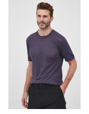 T-shirt - koszulka męska t-shirt lniany kolor granatowy gładki - Answear.com Drykorn