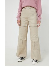 Spodnie spodnie damskie kolor beżowy szerokie high waist - Answear.com Sixth June