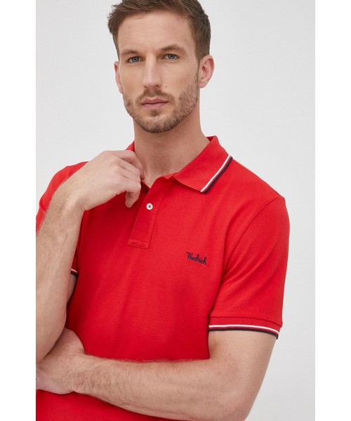 Woolrich polo męski kolor czerwony gładki, T-shirt - koszulka męska ...
