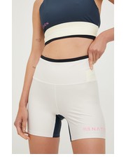 Spodnie szorty treningowe Outline damskie kolor beżowy z nadrukiem high waist - Answear.com P.E Nation
