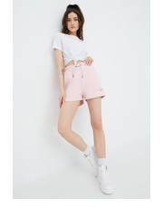 Spodnie szorty damskie kolor różowy z aplikacją medium waist - Answear.com Karl Kani