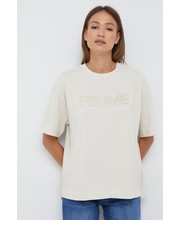 Bluzka t-shirt bawełniany kolor beżowy - Answear.com Selected Femme