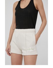 Spodnie szorty bawełniane damskie kolor beżowy gładkie high waist - Answear.com Calvin Klein Jeans