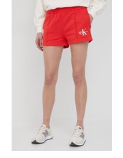 Spodnie szorty bawełniane damskie kolor czerwony gładkie high waist - Answear.com Calvin Klein Jeans