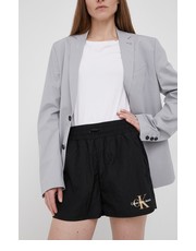 Spodnie szorty damskie kolor czarny z nadrukiem medium waist - Answear.com Calvin Klein Jeans