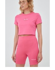 Spodnie szorty damskie kolor różowy z nadrukiem high waist - Answear.com Calvin Klein Jeans