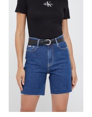 Spodnie szorty jeansowe damskie kolor granatowy gładkie high waist - Answear.com Calvin Klein Jeans