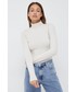 Sweter Calvin Klein Jeans longsleeve damski kolor beżowy z golfem
