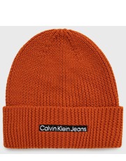 Czapka czapka wełniana kolor pomarańczowy z cienkiej dzianiny wełniana - Answear.com Calvin Klein Jeans