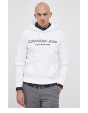 Bluza męska Bluza męska kolor biały z kapturem z nadrukiem - Answear.com Calvin Klein Jeans