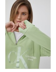 Bluza bluza bawełniana damska kolor zielony z kapturem z nadrukiem - Answear.com Calvin Klein Jeans