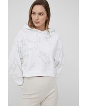 Bluza bluza bawełniana damska kolor biały z kapturem wzorzysta - Answear.com Calvin Klein Jeans