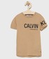 Koszulka Calvin Klein Jeans T-shirt bawełniany dziecięcy kolor beżowy z nadrukiem