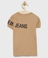 Koszulka Calvin Klein Jeans T-shirt bawełniany dziecięcy kolor beżowy z nadrukiem