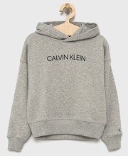 Bluza Bluza bawełniana dziecięca kolor szary z kapturem z nadrukiem - Answear.com Calvin Klein Jeans