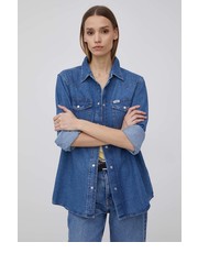Koszula koszula jeansowa damska kolor granatowy regular z kołnierzykiem klasycznym - Answear.com Wrangler