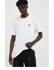 T-shirt - koszulka męska t-shirt bawełniany kolor biały z nadrukiem - Answear.com Wrangler