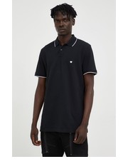 T-shirt - koszulka męska polo bawełniane kolor czarny gładki - Answear.com Wrangler