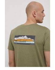 T-shirt - koszulka męska t-shirt sportowy Tech Trail Graphic kolor zielony z nadrukiem - Answear.com Columbia
