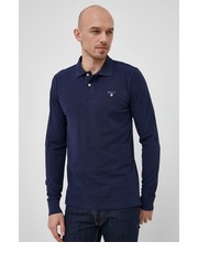 T-shirt - koszulka męska Longsleeve bawełniany kolor granatowy gładki - Answear.com Gant
