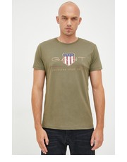 T-shirt - koszulka męska t-shirt bawełniany kolor zielony z nadrukiem - Answear.com Gant