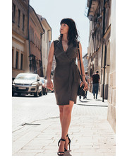 sukienka Kopertowa sukienka w kolorze oliwkowym - BlackOrWhite.pl