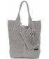 Shopper bag Vittoria Gotti Torebki Skórzane typu ShopperBag XL Włoskiej firmy  wykonane z Wysokiej Jakości Zamszu Naturalnego Jasno Szara