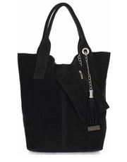 shopper bag Torebki Skórzane typu ShopperBag XL Włoskiej firmy  wykonane z Wysokiej Jakości Zamszu Naturalnego Czarna - panitorblska.pl