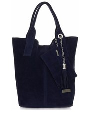 shopper bag Torebki Skórzane typu ShopperBag XL Włoskiej firmy  wykonane z Wysokiej Jakości Zamszu Naturalnego Granatowa - panitorblska.pl