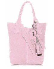 shopper bag Torebki Skórzane typu ShopperBag XL Włoskiej firmy  wykonane z Wysokiej Jakości Zamszu Naturalnego Pudrowy Róż - panitorblska.pl