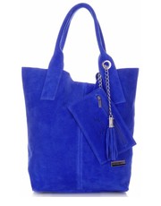 shopper bag Torebki Skórzane typu ShopperBag XL Włoskiej firmy  wykonane z Wysokiej Jakości Zamszu Naturalnego Kobaltowa - panitorblska.pl