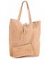 Shopper bag Vera Pelle Modne Torebki Skórzane typu ShopperBag z Etui Zamsz Naturalny Wysokiej Jakości Beżowa
