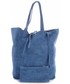 Shopper bag Vera Pelle Modne Torebki Skórzane typu ShopperBag z Etui Zamsz Naturalny Wysokiej Jakości Niebieska - Jeans