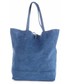 Shopper bag Vera Pelle Modne Torebki Skórzane typu ShopperBag z Etui Zamsz Naturalny Wysokiej Jakości Niebieska - Jeans