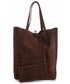 Shopper bag Vera Pelle Modne Torebki Skórzane typu ShopperBag z Etui Zamsz Naturalny Wysokiej Jakości Czekolada