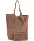 Shopper bag Vera Pelle Modne Torebki Skórzane typu ShopperBag z Etui Zamsz Naturalny Wysokiej Jakości Ziemista