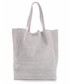 Shopper bag Vera Pelle Modne Torebki Skórzane typu ShopperBag z Etui Zamsz Naturalny Wysokiej Jakości Jasno Szara