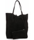 Shopper bag Vera Pelle Modne Torebki Skórzane typu ShopperBag z Etui Zamsz Naturalny Wysokiej Jakości Czarna