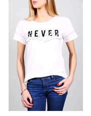 bluzka Koszulka z napisem NEVER biała - Modoline.pl