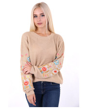 sweter Sweter z haftem LUOMO beżowy - Modoline.pl