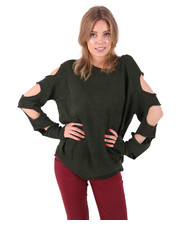 sweter Sweter z rozcięcami na rękawach OMBI zielony - Modoline.pl