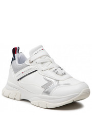 Półbuty dziecięce Sneakersy  - Low Cut Lace-Up Sneaker T3A4-32162-0196Y955 M White/Silver/Blu Y955 - eobuwie.pl Tommy Hilfiger