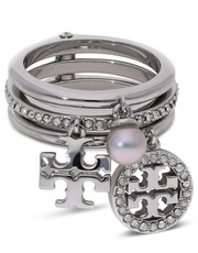 Pierścionek Pierścionek  - Miller Pave Charm Ring 76348 Tory Silver/Crystal/Pearl 047 - eobuwie.pl Tory Burch
