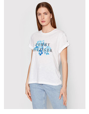 Bluzka T-Shirt Slub Floral WW0WW34417 Biały Regular Fit - modivo.pl Tommy Hilfiger