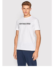 T-shirt - koszulka męska T-Shirt Logo Print 52T00629 Biały Regular Fit - modivo.pl Trussardi